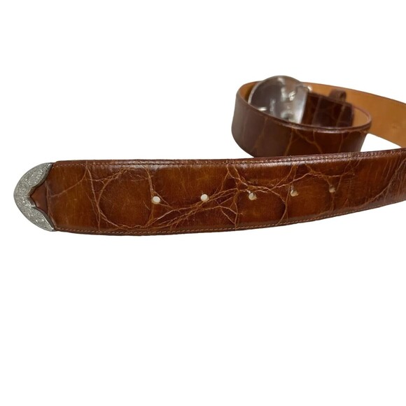 Zele Western Belt  Women's M  Brown Croc Embossed Leather w Decorative Buckle - Picture 6 of 9